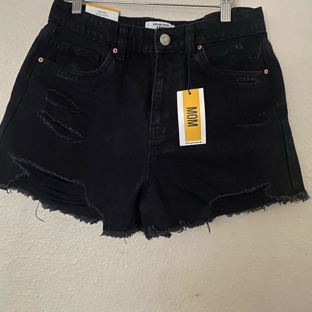 Refuge Black Frayed Jean Shorts